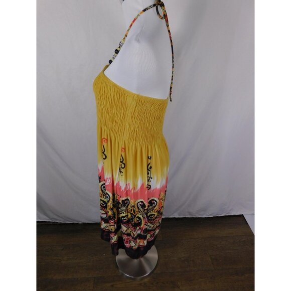Jennifer Lauren Plus Yellow Pink Boho Strapless Maxi 2X Beaded Halter Excellent - Picture 5 of 11